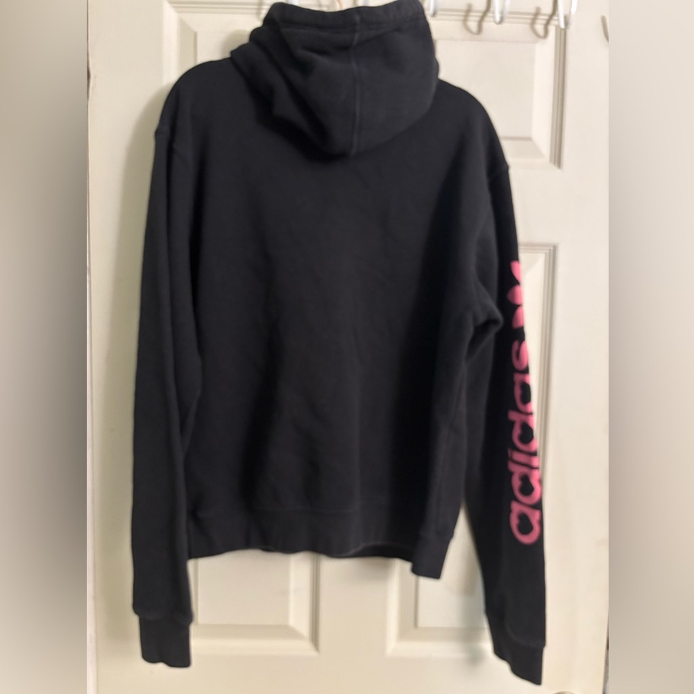 Adidas Black Valentines Hoodie with Blue Heart and Pink Lettering - Picture 2 of 6
